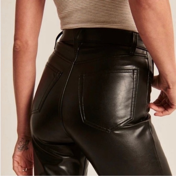 Abercrombie & Fitch The Ankle Straight Ultra High Rise Vegan Leather Pants - Picture 7 of 13